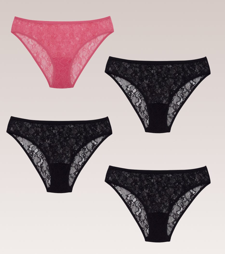 Balíček All Lace Brief Černá&Růžová - 4 ks